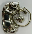 Mexico Sterling Silver .925 Cat Catching Fish Brooch