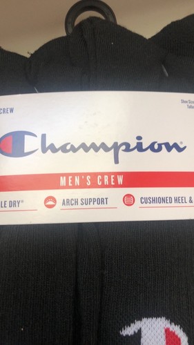 New Champion Socks Package 6 Pairs Mens Athletic Black Crew Socks Shoe Size 6-12 - Picture 6 of 12