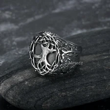 Stainless Steel Mens Irish Celtic Trinity Knot Tree of Life Ring Sz 7-15 Gift