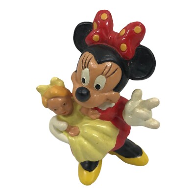 Vintage Disney Minnie Mouse PVC Figure Holding Doll Bullyland Germany Toy