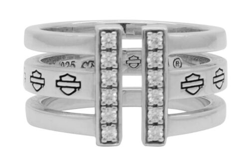 Harley-Davidson Women's Bling Bar & Shield Split Ring, Sterling Silver HDR0428 - Afbeelding 1 van 1