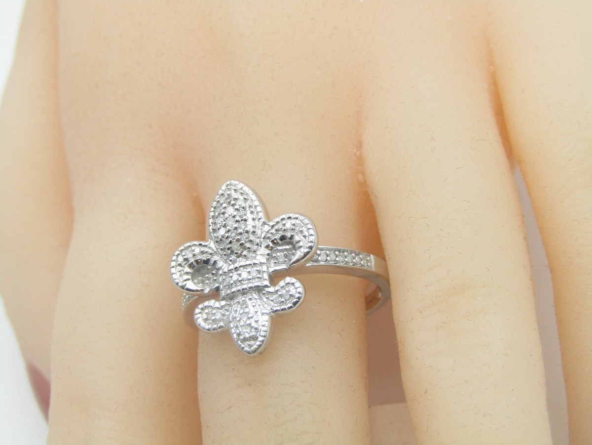 15ctw ROUND DIAMOND FLEUR DE LIS RING Sterling Silver 925 Size 9 