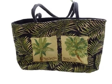 Sun n Sand Palm Tree Purse Black Green Canvas Bag Vintage Tropical Coastal