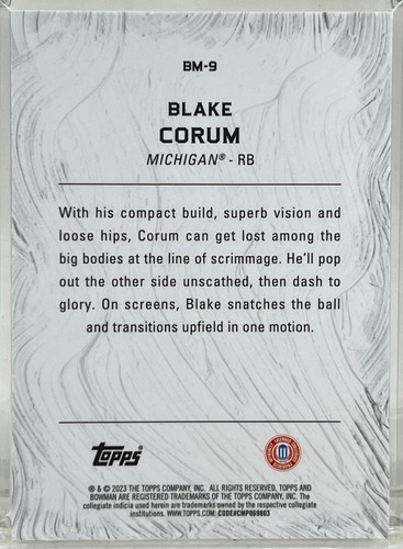 Blake Corum 2023 Bowman Best Masterpieces Refractor, Geometric, Speckle Michigan - Picture 3 of 7