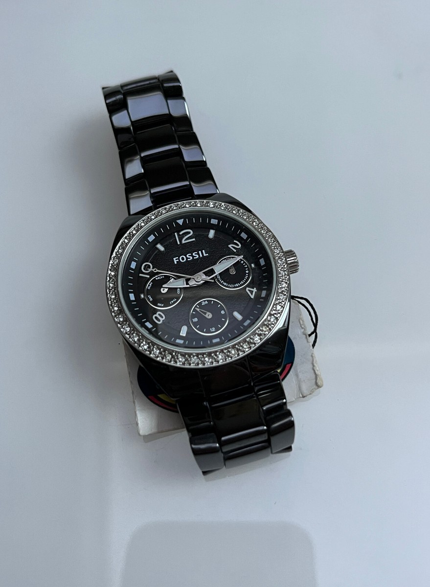 Fossil Silver Watch with Black Dial and Crystal Bezel Fossil Watch Crystal Bezel Triple Dial Silver Bracelet Black  main image 3