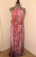 VERSONA - ORANGE WHITE AND BROWN - DRESS - S