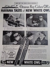  White Owl Cigar Print Ad Original Vtg 1940 Steamer Octavus Roy Cohen Poland 
