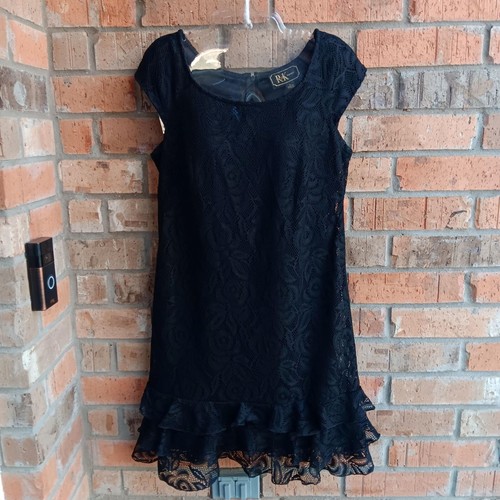 R & K evening Women's Short Sleeves A-line Dress Lace Lined Black Size 6 - Picture 15 of 15
