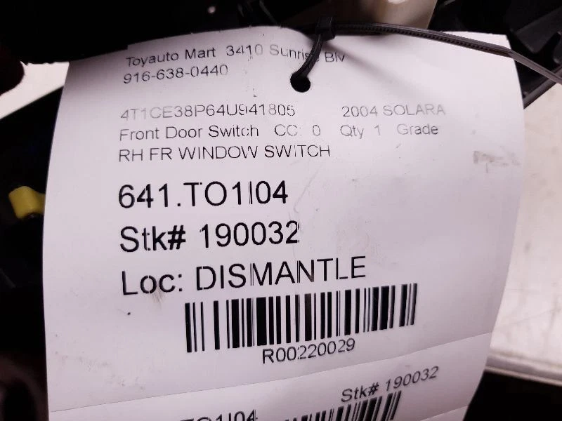 Toyota Solara 2004 interruptor de ventana de puerta delantera lado del pasajero Foto 4 de 4