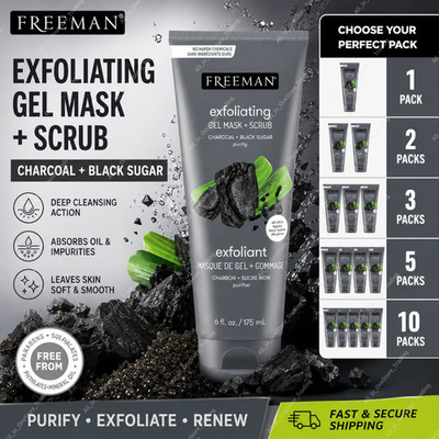 Freeman Charcoal Black Sugar Exfoliating Gel Mask Scrub 175ml 1 2 3 5 10 Packs