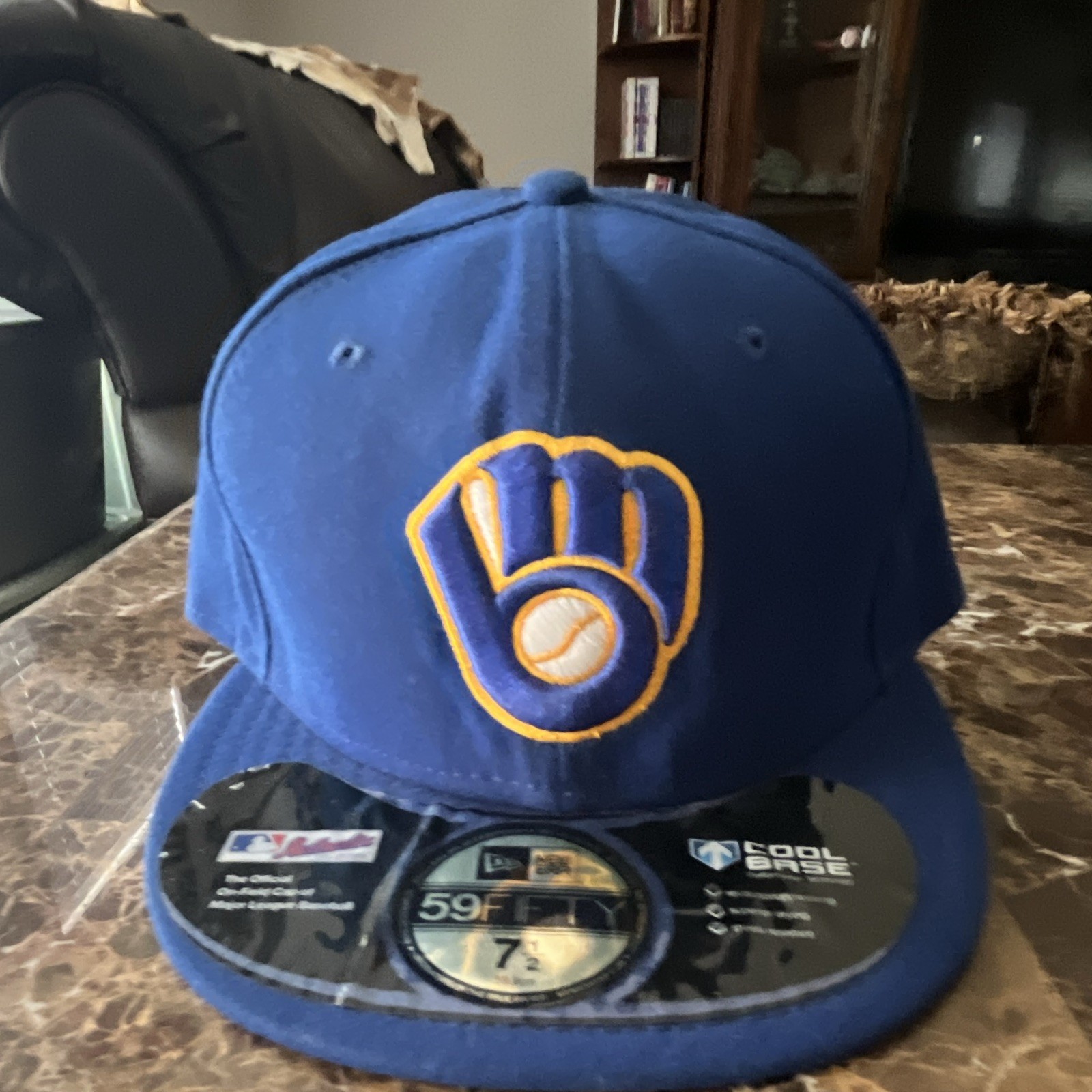 New Era 59FIFTY Milwaukee Brewers Men’s Fitted Baseball Cap Hat Blue Size 7 1/2
