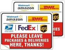 Please Leave Packages Deliveries Here Sign, 10"x7" Delivery 10" x 7", red