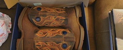 Durango Men's Brown Leather Western Cowboy Pull-On Boots Flame Embroidered 9.5