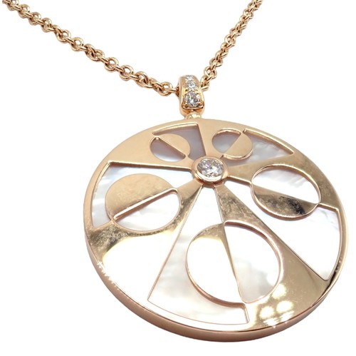 Rare! Bvlgari Bulgari Intarsio 18k Rose Gold Diamond Mother of Pearl Necklace