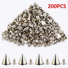 200X Silvery Cone Spikes Metallic Screw Back Studs DIY Craft Cool Rivets Punk