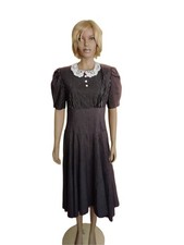 Vintage 80s Midi Brwn and Wht Polka Dot/Striped Dress