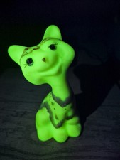 Fenton Uranium Glass Cat Figurine Shelley Fenton Signed Hand Painted Glows