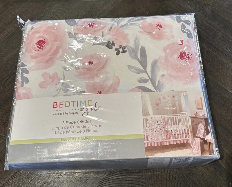 Bedtime Originals Blossom Pink Watercolor Floral 3-Piece Baby Crib Bedding Set