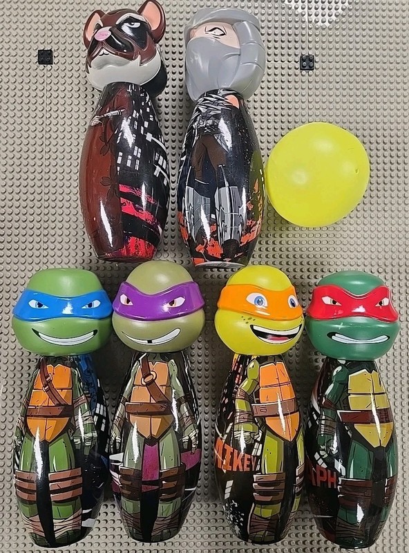 RARE Teenage Mutant Ninja Turtles TMNT 6 Character Bowling 2016 W/ Storage Bin