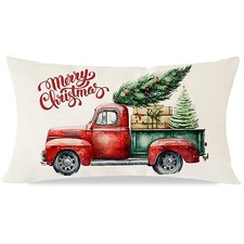 Farmhouse Christmas Pillow Covers 12x20 Red Truck Green Christmas Tree