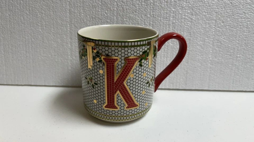 Anthropologie Mug Festive Bistro Tile Letter “K” Monogram Initial - Изображение 2 из 4