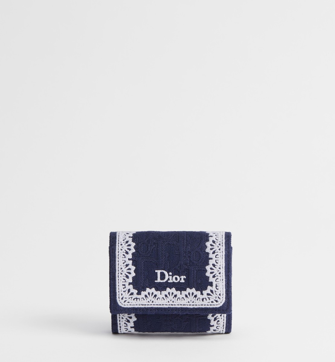 Dior Oblique Lotus Trifold Wallet Oblique Jacquard & Lace Blue JPN