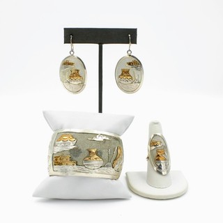 Navajo Signed Wilson Tsosie Sterling Storyteller Cuff Jewelry Set of 3 #S5165 2
