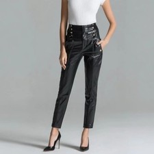 Handmade Black Slim Fit Women  s Leather Pants Genuine Lambskin HighWaist Trouser