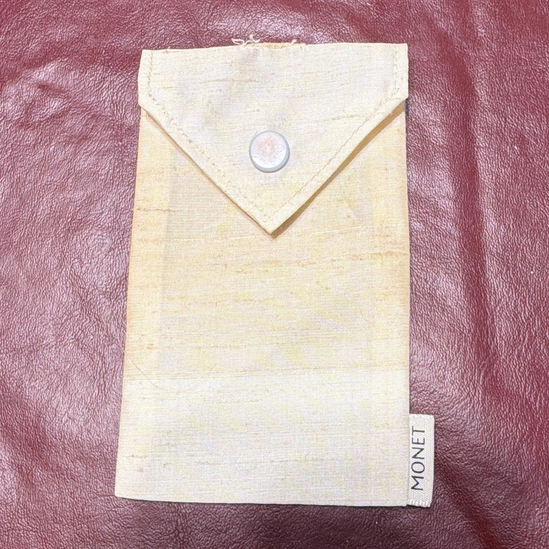 Monet Beige Fabric Snap Closure Travel Jewelry Pouch Bag Rectangle 5”x3”