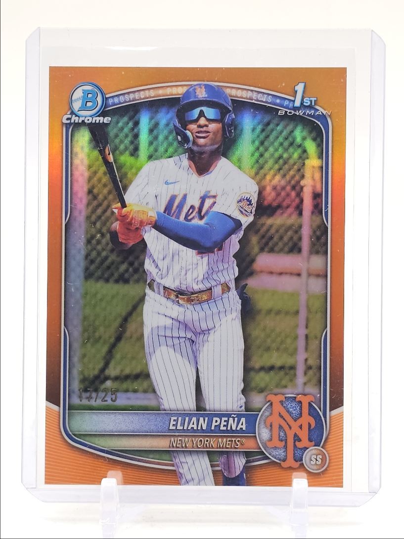 ELIAN PENA 2025 BOWMAN CHROME 1ST TRUE ORANGE METS A /25 Q0878