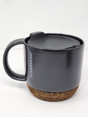 Starbucks 2016 Ceramic Dark Gray Coffee Mug with Cork Bottom & Travel Lid 12 oz
