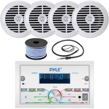 Pyle PLMR77U Bluetooth Boat Stereo, 4x 6.5'' 120W White Speakers, Antenna, Wire