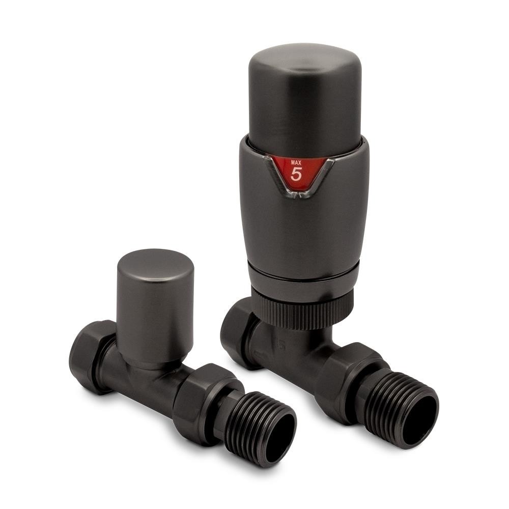 Straight Brushed Gunmetal Valves Thermostatic TRV Central Heating Radiator