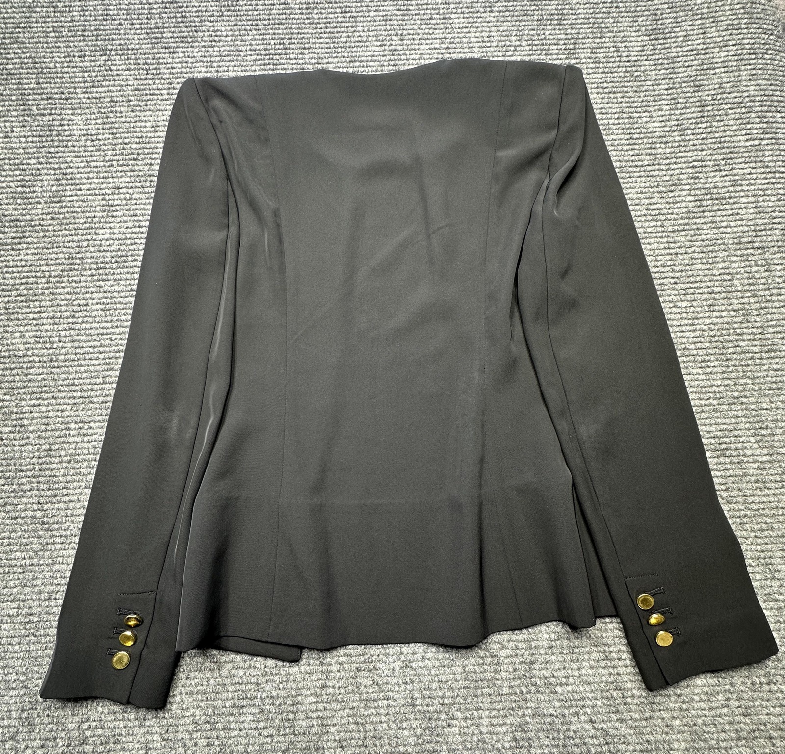 Calvin Klein Blazer Womens 4 Black Collarless Open Front Gold Zip Jacket Stretch thumbnail 7