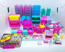 Huge Lot 100 Shopkins Mixed Grocery Food Boxes Bags Baskets Tin Science Lab