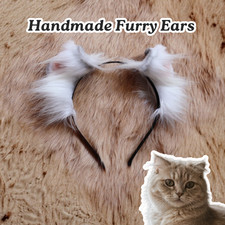 Handmade Faux Fur Light Gray Curl Cat Ears Costume Headband Anime Cosplay Hallow