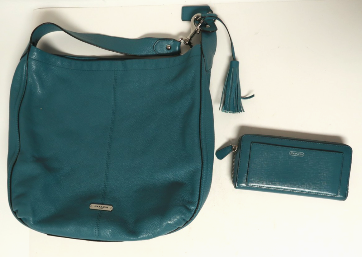 Genuine Teal Turquoise Coach Bag Purse Matching Wallet Aqua Avery Shoulder Hobo