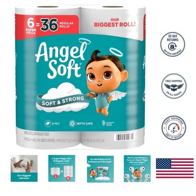 Eco-Friendly Toilet Paper: 6 Super Mega Rolls - Ultimate Softness & Strength