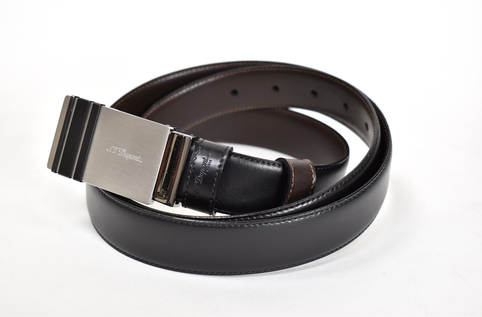 S.T Dupont Boit Acier Line D Leather Belt 7900120 Brown/Black Leather Reversible