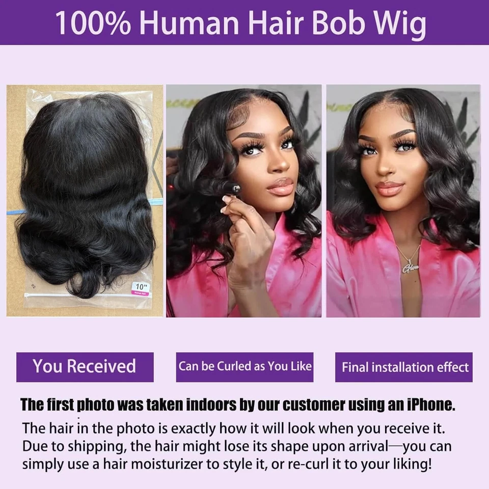 Peluca sin pegamento Peluca de pelo humano HaiRBob onda corporal 4x4 frente de encaje pelucas de cabello humano para mujer Foto 3 de 4