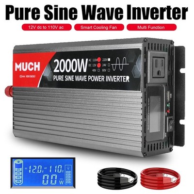 MUCH 2000W Pure Sine Wave Power Inverter, 12V DC to 110V AC, Dual Output with
