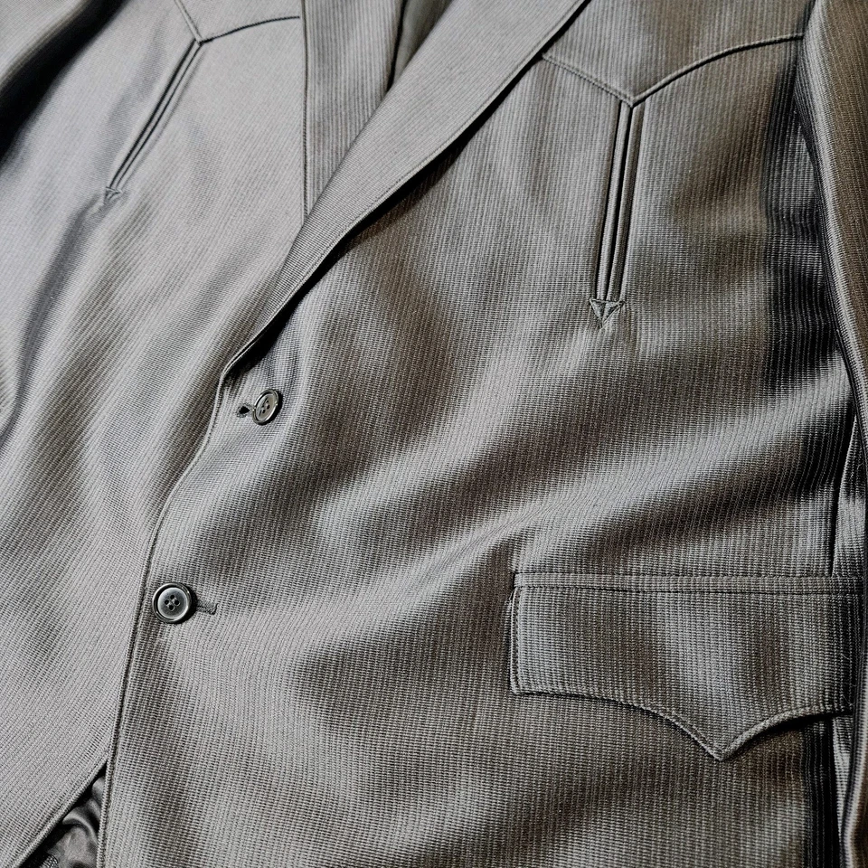 Circle S Dallas Western Blazer Vintage Mens Size 52R Black Sheen Monochrome - Image 3 of 4