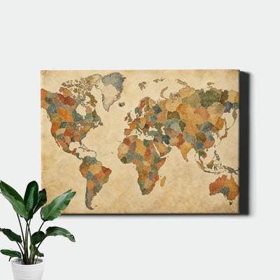 World Map Canvas Print Vintage Kitchen Interior Cartography Decor