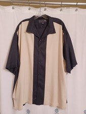 Nat Nast Mens Silk Short Sleeve Bowling Button Up Shirt XL Black Beige EUC