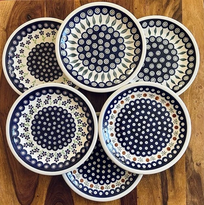Juego de platos de cerámica Bunzlauer 6 platos de comedor 24 cm hecho a mano noble - Imagen 1 de 4