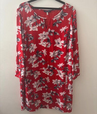Joules Red Floral Shift Dress 3/4 Sleeve Round Neck size 14