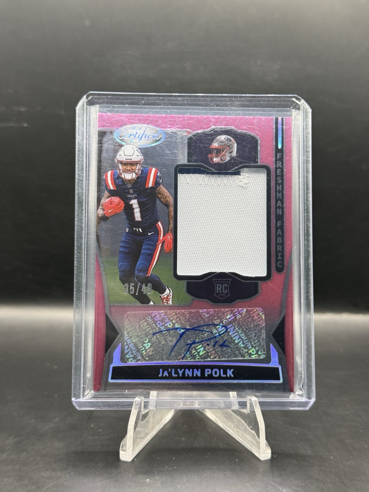 2024 Panini Certified Ja’lynn Polk Freshman Fabric Mirror Pink Etch Auto /49
