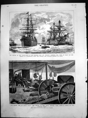 Antiker Druck Return Troops Ägypten Stadt Paris Portsmouth Ironclad Train 1882