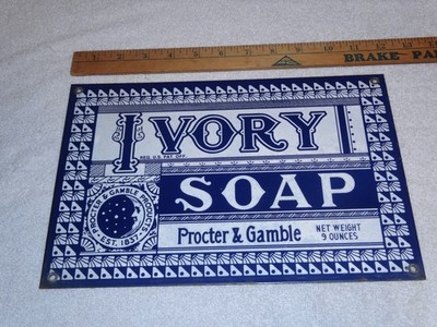 VINTAGE ANTIQUE ORIGINAL IVORY SOAP PROCTER & GAMBLE 12'' PORCELAIN METAL   SIGN