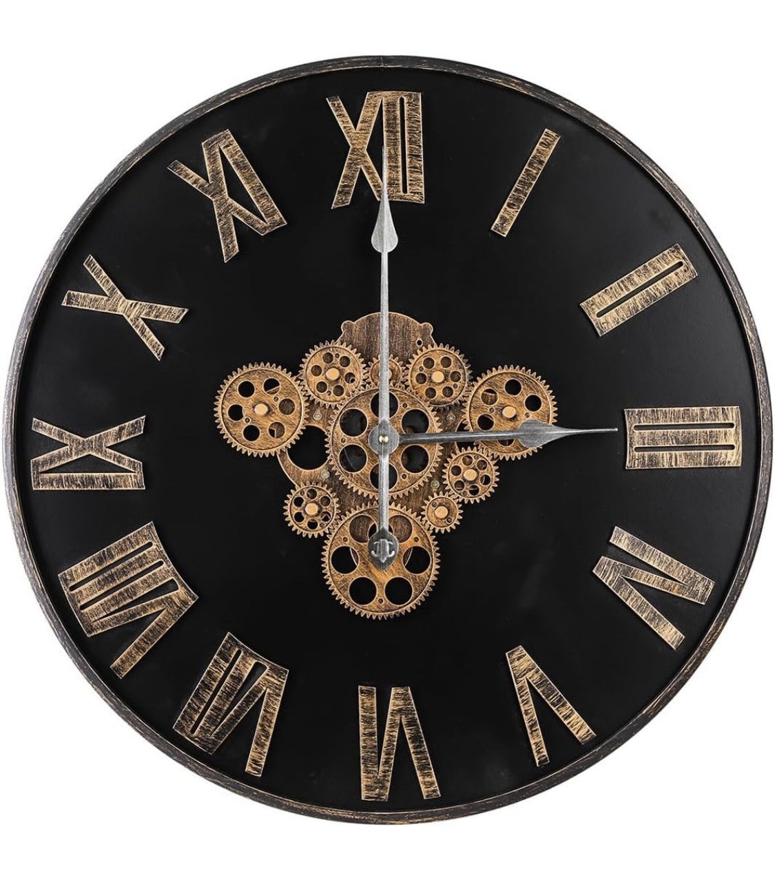 24 Large Round Vintage Industrial Wall Clock Real Moving Gears Roman Numerals